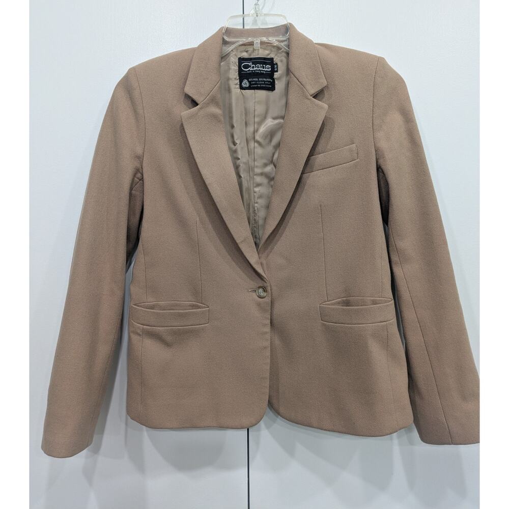 Vintage Chaus 80s Wool Camel Blazer Light Academia Minimalist Neutral Size 9/10